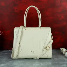 NFI Essentials Women Textured Beige Satchel with Detachable Strap-picture-49