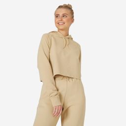 Women's Gym Cotton Blend Crop Hoodie Sweatshirt 520- Beige-image-25