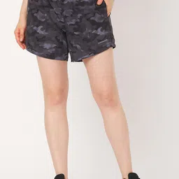 Silvertraq Women Charcoal Grey & Black Camouflage Printed Slim Fit High-Rise Shorts-picture-18