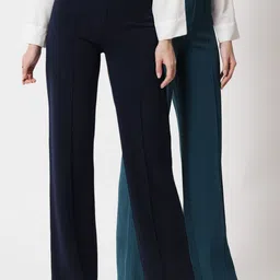 Kotty Women Pack Of 2 Relaxed Straight Fit High-Rise Easy Wash Parallel Trousers-image-81