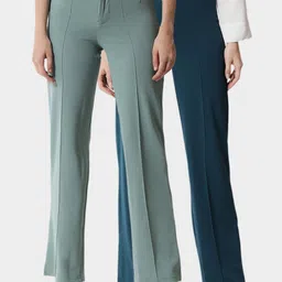 Kotty Women Pack Of 2 Straight Fit High-Rise Easy Wash Relaxed Trousers-image-47