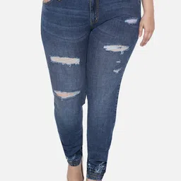 Kiaahvi by JOHN PRIDE Women Blue Skinny Fit Mildly Distressed Stretchable Jogger Jeans-52