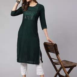 STYLE ANGEL Geometric Yoke Design Sequined Straight Kurta-image-17