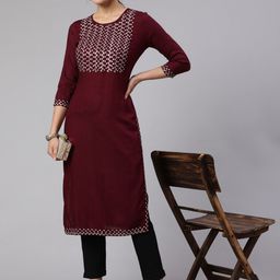STYLE ANGEL Floral Yoke Design Three-Quarter Sleeves Round Neck Kurta-image-74