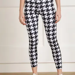 Rock Paper Scissors Women Black & White Printed Gym Tights-image-54