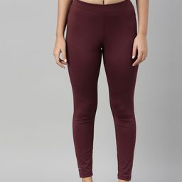 TWIN BIRDS Women Maroon Solid Quick Dry Ankle Length Tights-image-87