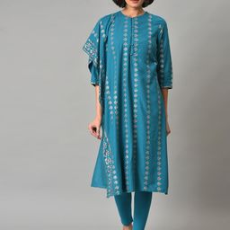 W Festive Floral Print Rayon Kurta With Leggings-picture-1