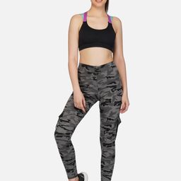 IMPERATIVE Women Grey & Black Camouflage Printed Slim-Fit Ankle-Length Tights-image-87