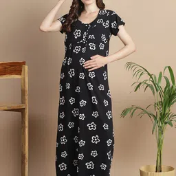 Secret Wish Floral Printed Pure Cotton Maternity Kaftan Dress-picture-37
