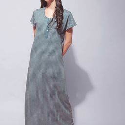 Secret Wish Geometric Printed Pure Cotton Maxi Nightdress-picture-21