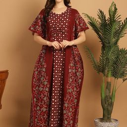 Secret Wish Floral Printed Pure Cotton Maxi Kaftan Nightdress-picture-0