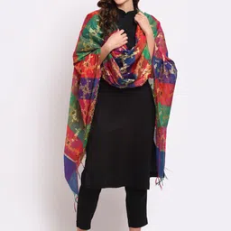 LOOM LEGACY Red & Blue Woven Design Dupatta with Zari-57