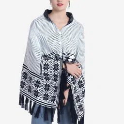 JoE Hazel Women Navy Blue & White Fair Isle Poncho-39