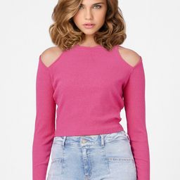 ONLY Women Pink Ribbed Crop Pullover-image-27