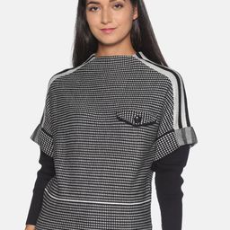 Campus Sutra Women Black & White Self Checked Pullover-image-11