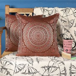 MFD HOME FURNISHING Maroon & Gold-Toned Set of 2 Ethnic Motifs Square Cushion Covers-picture-35