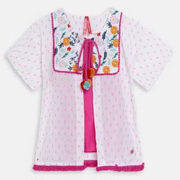 Blue Giraffe Girls Cream-Coloured Self Design Top-image-46