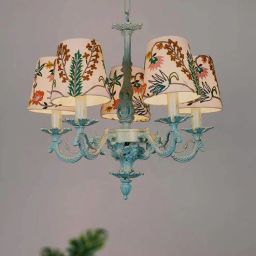 Green Metal Shaded Chandelier-image-9
