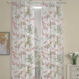 rosarahome White Polyester Floral 7 Ft Sheer Eyelet 2 Door Curtains-picture-0