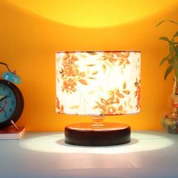 new era Classic Wooden Night Lamp with Cotton Shade (Brown & Multicolor)-picture-3