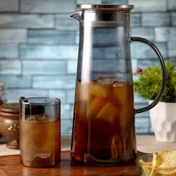 ceradeco Black Glass (Jug 1440 Ml, Glass 270 ML ) Lined Designed Water Jug With Glasses-picture-7