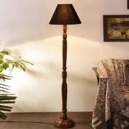 new era Classic Wooden Floor Lamp with Cotton Shade (Brown & Black)-picture-8