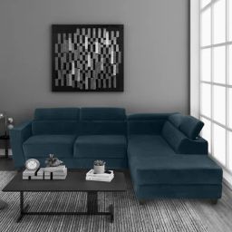 woodsworth from pepperfry Marina LHS Sectional Sofa (2+ Lounger) With Adjustable Headrestss In Teal Blue Colour-picture-24