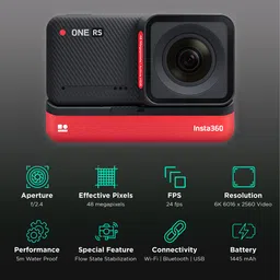Insta360 One RS 4k Edition 6K and 48MP 25 FPS Waterproof Action Camera with 360 Degree Horizon Lock (Black/Red) image 2