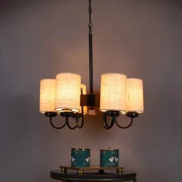 new era Devansh 06 Light Black Iron Powder coated Chandelier With White Jute Shade (19x19x24 ) Inches-picture-8