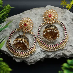 Ozanoo Gold-Plated Floral Jhumkas Earrings-image-65