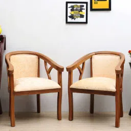 dzyn furnitures Comfy Teak Wood Arm Chair in Teal Gold Colour Set Of 2-picture-20