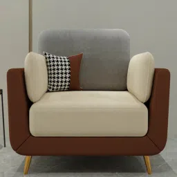 casacraft from pepperfry Montez Velvet 1 Seater Sofa in Brown & Beige Colour-picture-1
