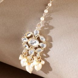 Rubans 22K Gold-Plated Kundan Studded & Beaded Maang Tikka-image-47