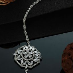 Jazz and Sizzle Silver-Plated White AD & CZ Studded Maangtika-36