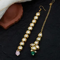 Yellow Chimes Set Of 2 Gold-Plated Kundan-Studded & Beaded Maang Tikka-20