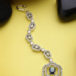 ZENEME Rhodium-Plated American Diamond Studded Maang Tikka Head Jewellery-image-9