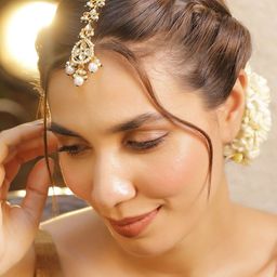 Rubans Women Gold Plated Kundan Studded White Pearls Maang Tikka-10