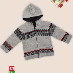 MeeMee Boys Grey & Red Printed Cardigan with Zip Detail-2