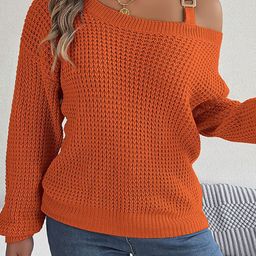 StyleCast Orange Cable Knit Asymmetric Neck Long Sleeves Acrylic Pullover Sweater-9