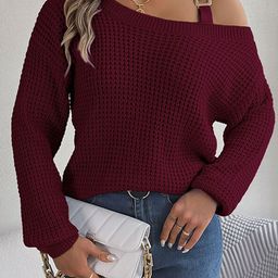 StyleCast Maroon Cable Knit Belted Detail Acrylic Sweater-picture-56