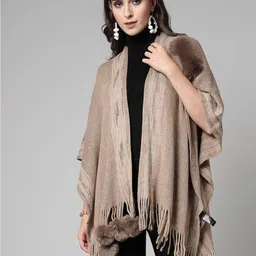 Mafadeny V-Neck Poncho with Fringed Detail-14