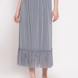 LELA Women Grey Self Design Midi A-Line Skirt-20