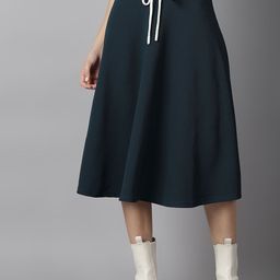 BAESD Women Solid  A-Line Flared Midi Skirt-image-3