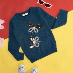 Pantaloons Junior Girls Floral Embroidered Ribbed Acrylic Pullover Sweater-20