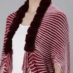 SHOWOFF Striped Front-Open Poncho With Fringed Detail image 4
