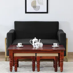 mudramark from pepperfry Aakrit Sheesham Wood Nesting Coffee Table Set (2 Stools ) In Scratch Resistant Honey Oak Finish With Brass Cladding,-picture-25