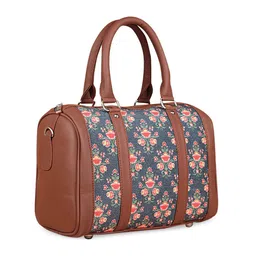 ZOUK Navy Blue Mughal Garden Printed Structured Handheld Bag image 3