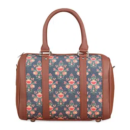 ZOUK Navy Blue Mughal Garden Printed Structured Handheld Bag image 4