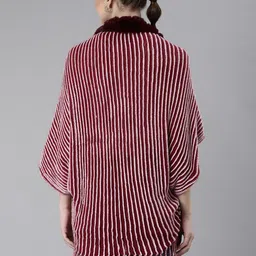 SHOWOFF Striped Front-Open Poncho With Fringed Detail image 3