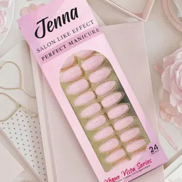 JENNA 24 Pcs French Tip Almond Shape Press-On Acrylic Artificial Nails - Baby Pink-21